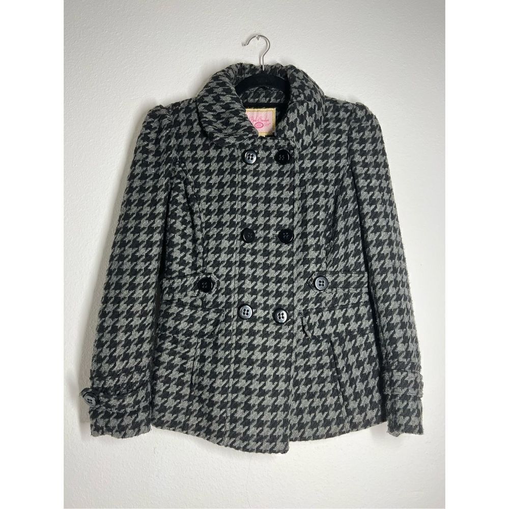 Pink Envelope Coat Jacket Juniors M Double Breast Hounds Tooth Black Gray